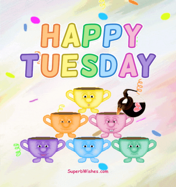 Happy Tuesday GIF With Colorful Tea Cups