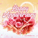 Happy Anniversary GIF with a bouquet of pink roses