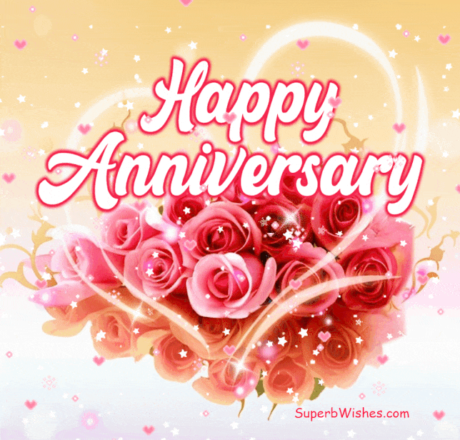 Happy Anniversary GIF with a bouquet of pink roses