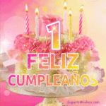 Pastel de Cumpleaños Floral Rosa Con Velas Encendidas GIF - Feliz 1 Cumpleaños