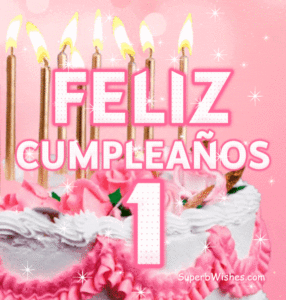Bonito Pastel de Cumpleaños Con Decoración Rosa GIF - Feliz 1 Cumpleaños