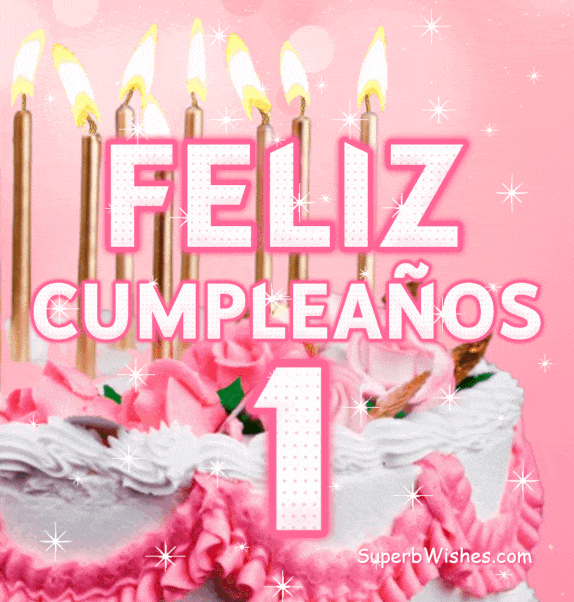 Bonito Pastel de Cumpleaños Con Decoración Rosa GIF - Feliz 1 Cumpleaños |  SuperbWishes