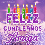 Pastel de Cumpleaños Morado Real GIF - Feliz Cumpleaños, Amiga