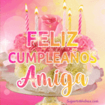 Pastel de Cumpleaños Floral Rosa GIF - Feliz Cumpleaños, Amiga