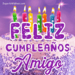 Pastel de Cumpleaños Morado Real GIF - Feliz Cumpleaños, Amigo