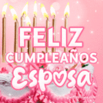 Bonito Pastel de Cumpleaños Con Decoración Rosa GIF - Feliz Cumpleaños, Esposa