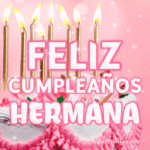 Bonito Pastel de Cumpleaños Con Decoración Rosa GIF - Feliz Cumpleaños, Hermana