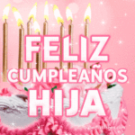 Bonito Pastel de Cumpleaños Con Decoración Rosa GIF - Feliz Cumpleaños, Hija