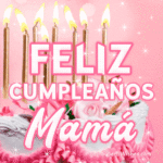 Bonito Pastel de Cumpleaños Con Decoración Rosa GIF - Feliz Cumpleaños, Mamá