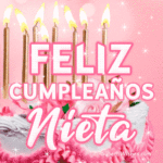 Bonito Pastel de Cumpleaños Con Decoración Rosa GIF - Feliz Cumpleaños, Nieta