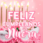 Bonito Pastel de Cumpleaños Con Decoración Rosa GIF - Feliz Cumpleaños, Nuera