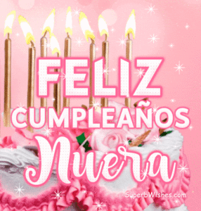 Bonito Pastel de Cumpleaños Con Decoración Rosa GIF - Feliz Cumpleaños, Nuera