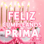 Bonito Pastel de Cumpleaños Con Decoración Rosa GIF - Feliz Cumpleaños, Prima