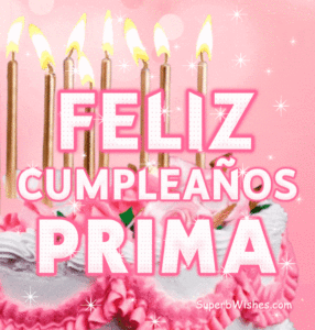 Bonito Pastel de Cumpleaños Con Decoración Rosa GIF - Feliz Cumpleaños, Prima