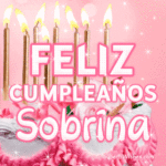 Bonito Pastel de Cumpleaños Con Decoración Rosa GIF - Feliz Cumpleaños, Sobrina