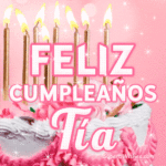 Bonito Pastel de Cumpleaños Con Decoración Rosa GIF - Feliz Cumpleaños, Tía