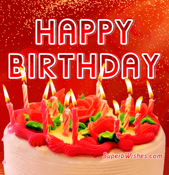 Delicate Birthday Cake With Red Candles GIF