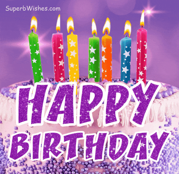 Royal Purple Cake With Colorful Candles GIF