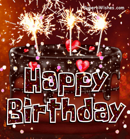 Sparkling Chocolate Drip Birthday Cake GIF | SuperbWishes.com