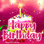 Happy Birthday Cake Slice Sparkler Candle GIF