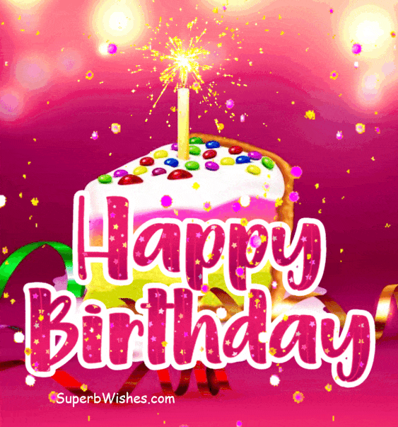 Happy Birthday Cake Slice Sparkler Candle GIF