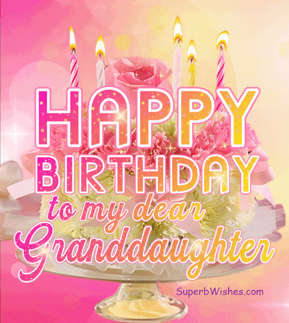 Pink Floral Birthday Cake GIF Happy Birthday, Granddaughter
