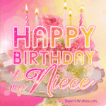 Pink Floral Birthday Cake GIF - Happy Birthday, Niece