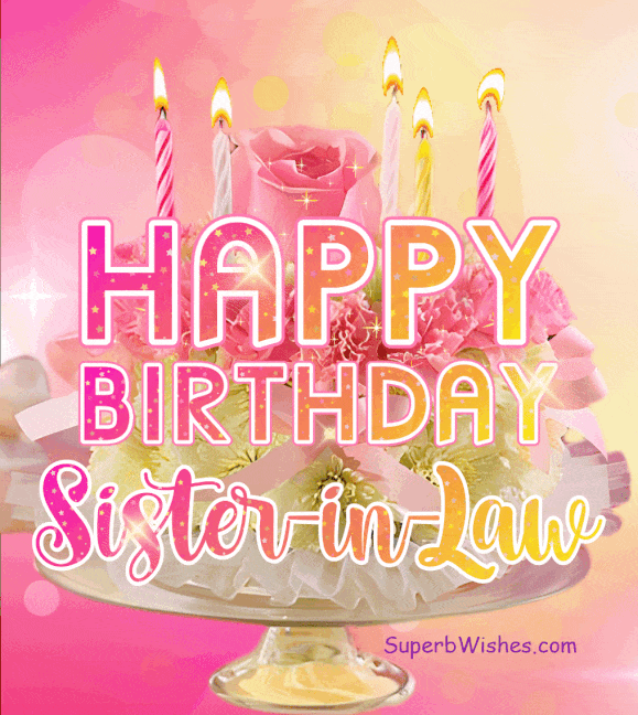 Pink Floral Birthday Cake GIF Happy Birthday, SisterinLaw