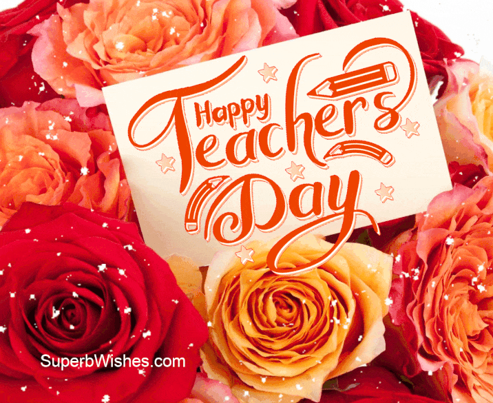 Happy Teachers' Day 2024 GIF With Beautiful Flowers