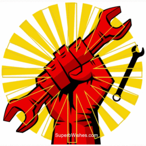 Happy Workers' Day GIF With Fist Holding Wrench