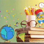 Feliz Día del Maestro GIF Con Una Pila de Libros