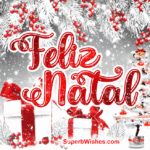 Árvore de Natal decorativa e presentes na neve GIF