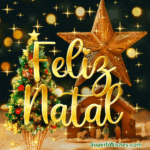 Feliz Natal com GIF animado de Poeira Estelar Dourada