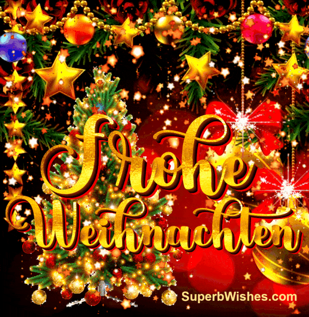 Frohe Weihnachten mit Sternschnuppen GIF | SuperbWishes.com