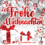 Dekorativer Weihnachtsbaum und Geschenke im Schnee GIF