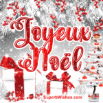 Sapin de Noël décoratif et cadeaux dans la neige GIF