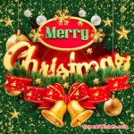 Gold-Colored Christmas Bells With Red Ribbon GIF