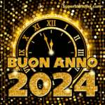 Orologio d'oro Felice Anno Nuovo 2024 immagine GIF