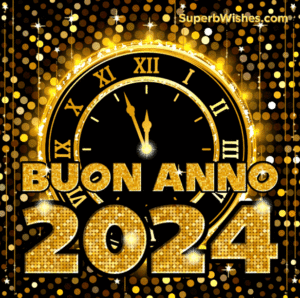 Orologio d'oro Felice Anno Nuovo 2024 immagine GIF