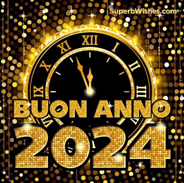 Orologio d'oro Felice Anno Nuovo 2024 immagine GIF