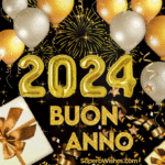 Felice Anno Nuovo 2024 GIF con palloncini metallici