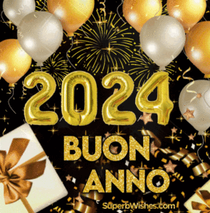 Felice Anno Nuovo 2024 GIF con palloncini metallici