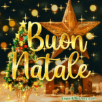 Buon Natale con GIF animato polvere di stelle dorata