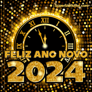 Relógio de Ouro Feliz Ano Novo 2024 GIF Imagem