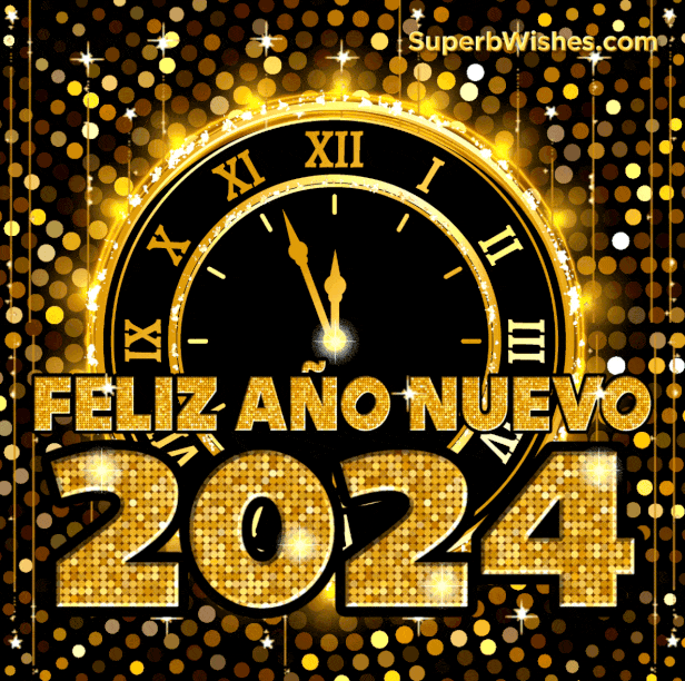 Reloj de oro Feliz Año Nuevo 2024 GIF imagen