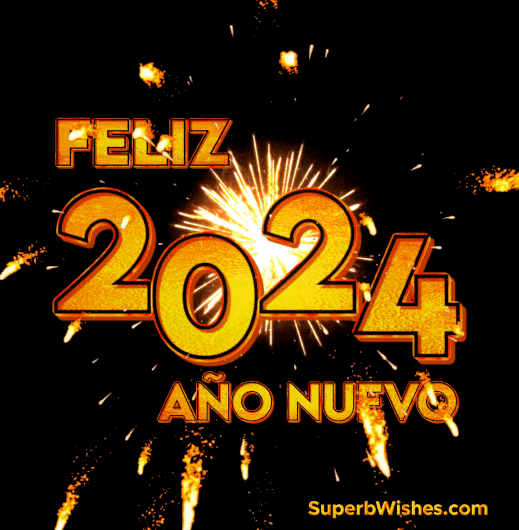 Fantásticos fuegos artificiales Feliz Año Nuevo 2024 GIF
