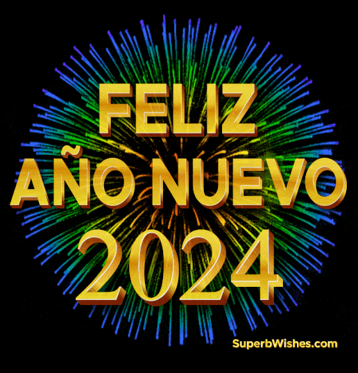 Brillante y colorido Feliz Año Nuevo 2024 GIF