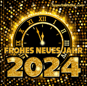 Goldene Uhr Frohes neues Jahr 2024 GIF Bild