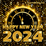 Golden Clock Happy New Year 2024 GIF Image