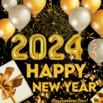 Happy New Year 2024 GIF With Metallic Balloons